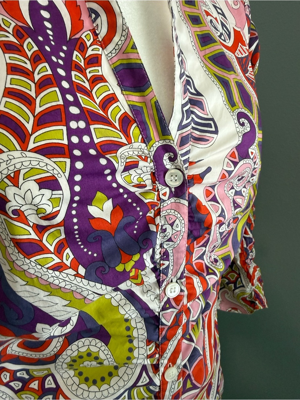 LAFAYETTE 148 New York Bright Paisley Button Shirt Pink, Red, Purple Blouse Top - Picture 6 of 16